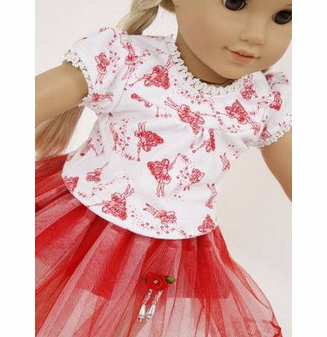 RED TUTU SKIRT AND FAIRY T SHIRT SET FOR DOLLS 14-18INS[35-45 CM]To fit dolls such as American Girl,Baby Born,Hannah by Gotz,Design a Friend DolL,Kidz and Cats,Precious Day Doll,Happy Kidz